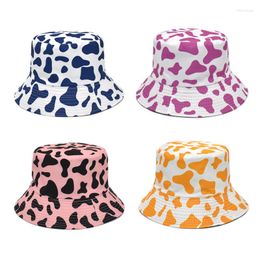 Berets 2022 Spring Summer Cow Print Bucket Hats Women Designer Sun Cap Cotton Hip Hop Fisherman's Hat Female