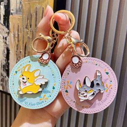 Keychains Fashion Leather Alloy Corgi Keychain Hanging Chain Car Keyring Cute Cartoon Couple Bag Pendant Creative Gift Jewellery Accessories T220909