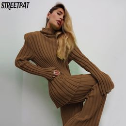 Womens Two Piece Pants autumnwinter European and American womens solid color pit strip shoulder pads fashion casual twopiece sweat 221121