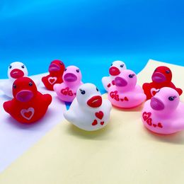Love Heart Printed Bathing ducks Toy Animals Colourful Soft Float Squeeze Sound Squeaky Bath Toys Classic Rubber Duck Plastic Bathroom Swimming Toy Gifts