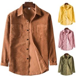 Men's Casual Shirts Men's Solid Colour Corduroy Long Sleeve Fashion Casual Shirt 221121