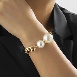 Big Imitation Pearl Pendant Bracelets for Women Men Heavy Metal Chain Bangles Hand Jewellery