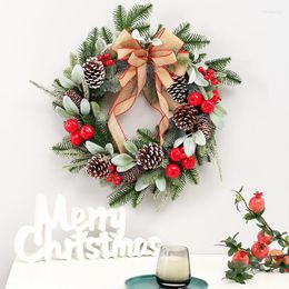 Decorative Flowers 50cm Christmas Wreath With Bow Artificial Pine Cones Berries Holiday Windows Front Door Hanging Decoration For Home