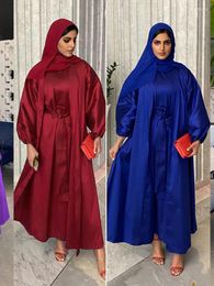 Ethnic Clothing Ramadan Eid Two Pieces Islamic Sets Djellaba Abaya Dubai Muslim Dress Silky Robe Shiny Islam Suits WY376