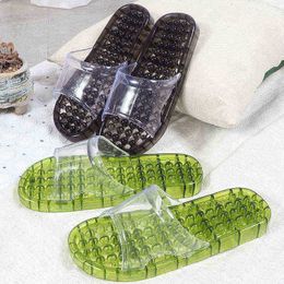 Cool Slippers Female Summer Indoor Crystal Massage Hollowed Leaking Couple Bath Plastic Men Bathroom Slippers J220716