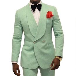 Mens Suits Blazers Classic Mint Green Double Breasted Men Shawl Lapel Costome Homme Pattern Prom Party Stage Slim Fit Fashion Blazer 2 Pieces 221121