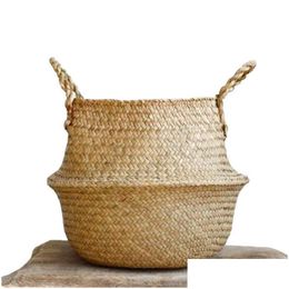 Hanging Baskets Woven Seagrass Basket Tote Belly For Storage Laundry Picnic Plant Pot Er Beach Bag Drop Delivery Home Garden Houseke Dhzbl