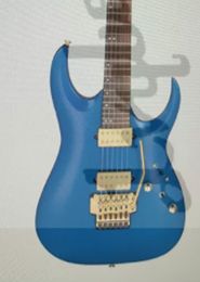 lvybest logo own designed sha electric guitar gold parts gold cover pickups no rings roasted maple neck left hand blue Colour