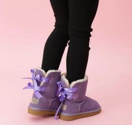 2024 Дизайнерские детские ботинки WGG австралийские дети Bailey 2 Bows Snow Boots Winter Boys Girls Bow Bailey Black Boots Outdoor Andler Boots 21-35