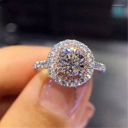Cluster Rings 2022 Round Pink / Champagne Zircon Silver Wedding For Women Engagement Jewelry Creative Finger