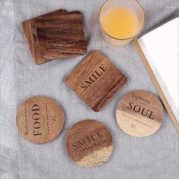 Table Mats Natural Square Round Wood Coasters Cup Mat Tea Coffee Mug Drinks Holder Wooden For