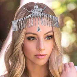 Wedding Hair Jewelry Stonefans Elegant Head Chain Rhinestone Headpiece Wedding Headband Hair Chain Crystal Forehead Tassel Headwear Indian Jewelry T220907