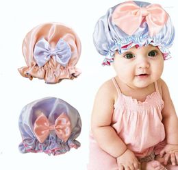 Hats 2022 Fashion Baby Foetal Caps Bow Knotted Children's Folds Silk Satin Kids Elastic & Accessories