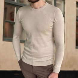 Men's Sweaters Men Base Sweater Solid Color Crew Neck Knitted Pullover Long Sleeves Warm Elastic Casual Winter Male Clothes