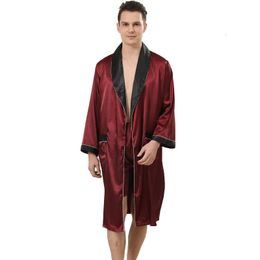Men s Sleepwear Red Colour Silk Nightgown Shorts Two piece Suit for Spring and Summer Long sleeved Plus Size Robe Sets Men 221119