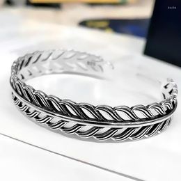 Bangle Simple And Personalized Hollow Leaf Bracelet Retro Silver Color Feather Opening Women's Dinner Dance Party Jewelry