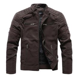 Men's Down Parkas Men Winter Leather Jacket Casual Motorcycle Winter Inner Fleece PU Coat Faux Leather Jackets Clothing Dropship 221119