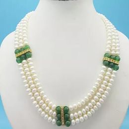 Exquisite 3 rows 7MM AAA AA natural white pearl necklace 18-22"