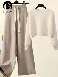 Womens Two Piece Pants GIGIYW Solid Color Cashmere Knitted Pieces Sets FemaleTurtleneckPant Suits Winter Thick Sweaters 221121