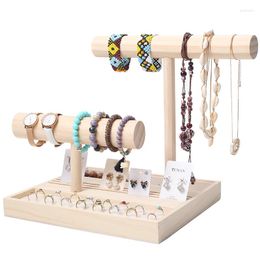 Jewellery Pouches T-Bar Rack Bracelets Watches Head Rope Hair Tie Storage Wooden Rings Earrings Display For Exhibition