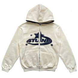 Erkek Hoodies Tişörtü Yelekler Yıldız Mektubu Baskı Hoodie Erkekler Retro Zip Up Uzun Kollu Gevşek Ceket Mont Harajuku Rahat Gotik Kapşonlu Sweatshirt Y2K Streetwe 221121