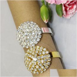 Napkin Rings Wholesale 12 Pcs Sier/Golden Rhinestone Napkin Rings Serviette Holder Wedding Drop Delivery Home Garden Kitchen Dining Dhaj4