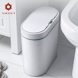 Waste Bins XiaoGui Smart Sensor Trash Can Electronic Automatic Household Bathroom Toilet Waterproof Narrow Seam Cubo Basura 221119