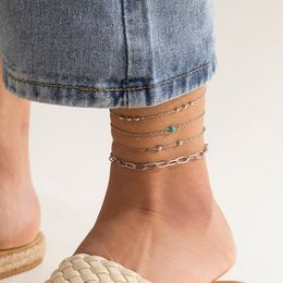 Anklets for Women Fashion Jewellery Bohemia Style Summer Beach Female Tassel Pendant Foot Chain Gold Silver Colour 4pcs/set