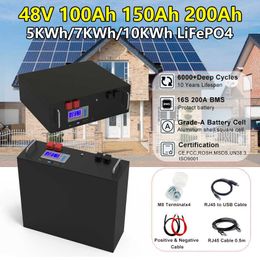 48V 200Ah 150Ah LiFePO4 Battery Pack 51.2V 10KWh 100% Capacity with RS485 CAN Communication for Energy Storage Backup Power