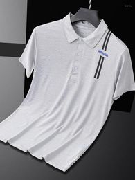 Men's Polos 2022 High Quality Summer Shirt Business Casual Silk Slip Lapel Short Sleeve T-shirt Size XXL XXXL
