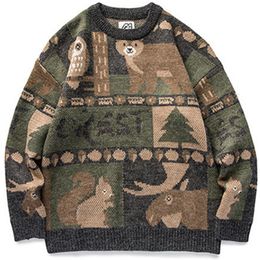 Men's Sweaters Winter Vintage Japanese Cute Bear Couples Knitted Pullover Hip Hop Harajuku Streetwear Clothing Tops 221121