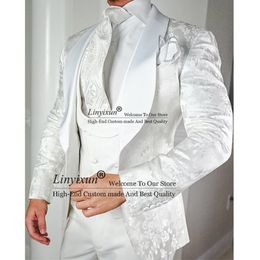 Men's Suits Blazers White Jacquard Men Slim Fit 3 Piece Jacket Vest Pants Set Wedding Groom Tuxedos Formal Business Male Blazer Costume Homme 221121