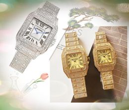 Couple Women Men Set Auger Dwellers Watches Luxury Fashion Crystal Diamonds Ring Quartz Square Roman Dial Stainless Steel original buckle Bracelet Wristwatch