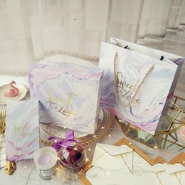 Gift Wrap 3PCS/Sets Romantic Purple Marbled Valentine's Day Wedding Candy Box Chocolate Boxes Cookies Bag Women's Bags