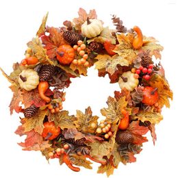 Decorative Flowers 45cm Halloween Wreath Pumpkin Berry Decoration Maple Garland Rattan Artificial Fall Front Door Home Decor Thanksgiving