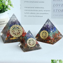 Crystal Seven Chakra Organe Jewellery Pyramid Set Piece Colorf Crystal Stone Resin Chips Layer Flower Of Life Healing Drop Delivery Dhu3V
