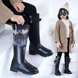 Boots Fashion Autumn Winter Girls Medium Big Children Warm Cotton Shoes Leather Non Slip Long High Snow Kids 221121