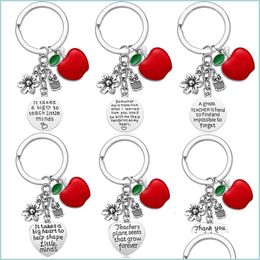 Key Rings Letter Thank You Teacher Heart Key Ring Owl Flower Charm Stainless Steel Keychain Holder Bag Hangs Women Men Fashion Jewel Dhuyz