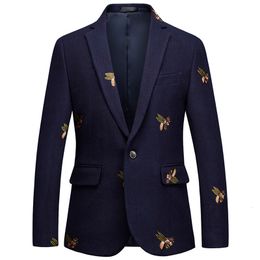 Men's Suits Blazers Boutique Fashion Embroidery Woollen Casual Business Blazer Male Slim Suit Jacket Navy Blue Wedding Banquet 221121