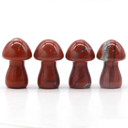 Loose Gemstones 35Mm Natural Red Jasper Gemstone Crystal Mushroom Figurine Healing Stone Statue Carving Crafts Home Decoration Drop Dhpnw