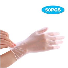 Disposable Gloves 50Pcs Grade Disposable Vinyl Gloves Antistatic Plastic For Cleaning Cooking Restaurant Kitchen Accessories Protect Dhcvo