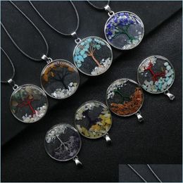 Pendant Necklaces Natural Stone Tree Of Life Necklace Pendant Crystal Tiger Eye Round Glass Terrarium Necklaces For Women Children F Dhdih