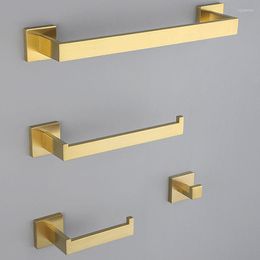 Bath Accessory Set 4 Pcs Brushed Gold Bathroom Hardware Square Towel Bar Toliet Paper Holder Rack Accessories