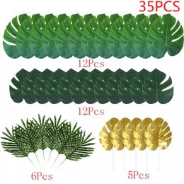 Decorative Flowers Artificial Palm Leaves Gold Green Tropical Tree For Wedding Hawaiia Party Jungle Beach Theme Table Decor