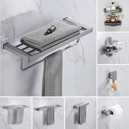 Bath Accessory Set Bathroom Hardware Accessories Towel Rack Paper Holder Bar Corner Shelf Toilet Brush Robe Hook Gun Grey