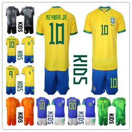 Kids 2022 Brazil Soccer Jerseys Camiseta de futbol PAQUETA BRAZILS NERES COUTINHO football shirt JESUS MARCELO PELE CASEMIRO brasil maillot Kits SETS