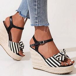 Sandals EAGSITY Wedges For Women Shoes Platform Ankle Strap Espadrilles Pumps Rope Sole Bowtie Knot