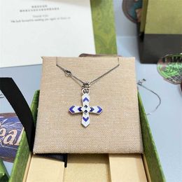 2023 Jewellery Necklace Cross Pendant New Double Colour blue white yellow black enamel pattern men's and women's couple necklace