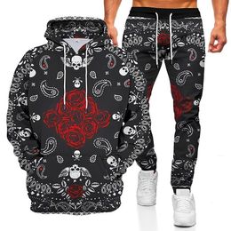 Men's Hoodies Sweatshirts Men's Tracksuit Hoodies Set Dark Gray Red Black Hooded Graphic Skull 2 Piece Print Sports Outdoor Casual Sports 3D Print Basic 221122