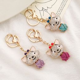 Colourful Diamond Set Cute Cats Keychain Fashion Jewellery Cartoon Bag Car Keychains Gift Accessories In Bulk